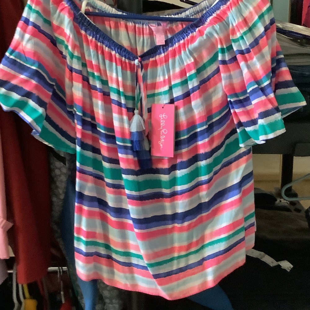 Lilly Pulitzer Vibrant Striped Off-Shoulder Blouse